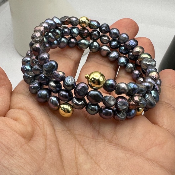 GREY FRESHWATER PEARL  NATURAL BRACELET diameter 6cm - Picture 6 of 6